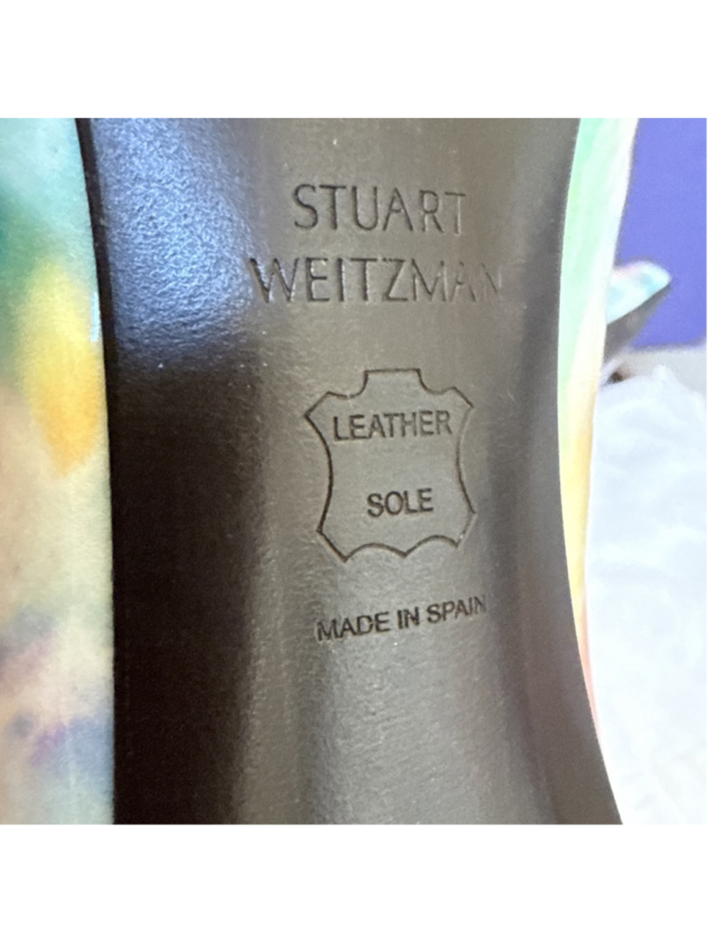 Stuart Weitzman HEIST Lake Sunflower Patent Leather Watercolor Pumps Size 9 Med - Picture 12 of 13